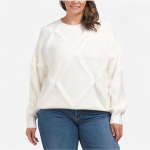 Gilli Cream plus fuzzy sweater with diamond pattern